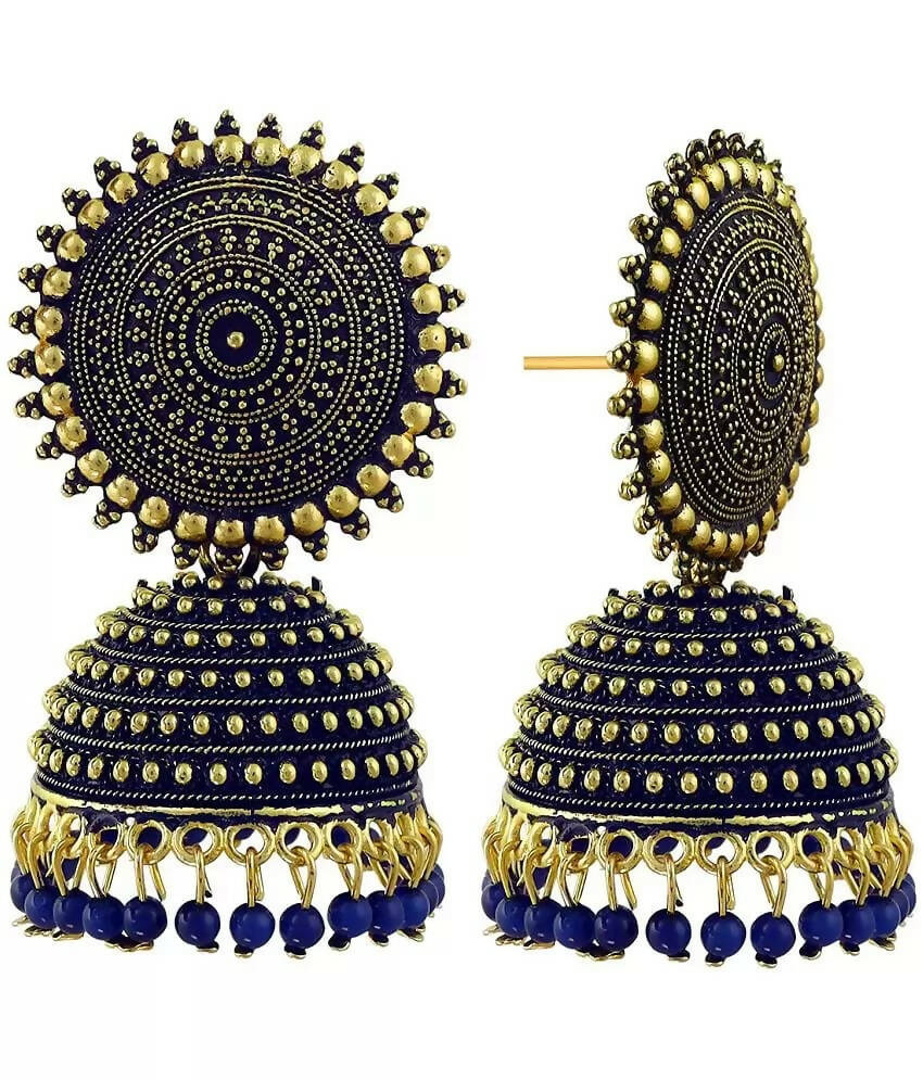 Mominos Fashion Joharkamal Gold-Polished Meenakari Jhumkas For Women & Girls (Blue) - Mominos Fashion