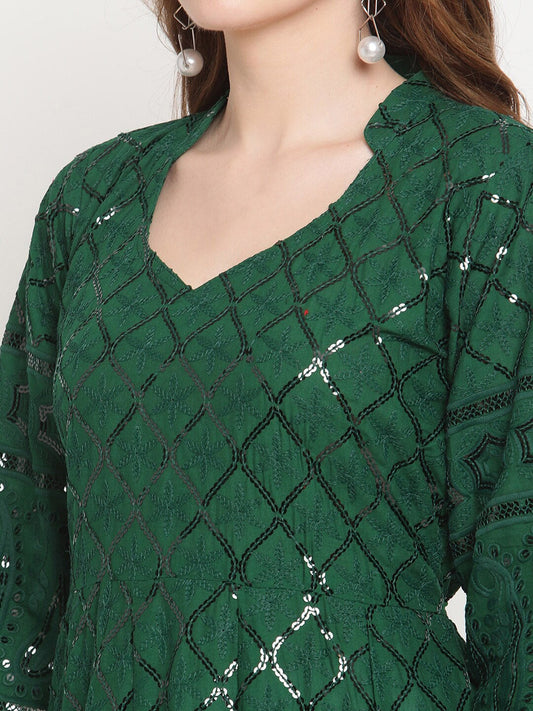 Kalini Ethnic Motifs Embroidered Chikankari Cotton Anarkali Kurta | Swadesiicart