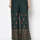 Aniyah Rayon Bottle Green Color Block Print Flared Slip-On Palazzo (AN-219K)