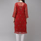 ADA Women Red Embroidered Regular Chikankari Kurta with Trousers | Swadesiicart