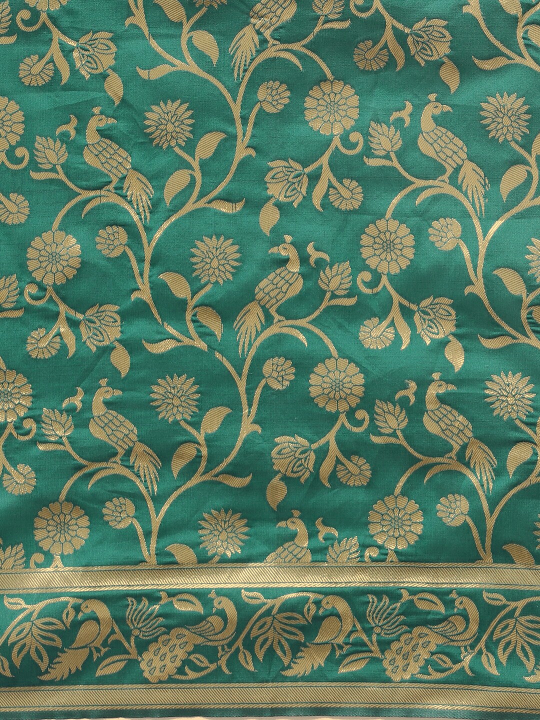 Saree Mall Teal Green & Golden Woven Design Banarasi Saree | Swadesiicart