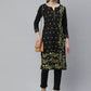 ADA Women Black & Yellow Chikankari Hand Embroidered Sustainable Handloom Kurta with Trousers | Swadesiicart