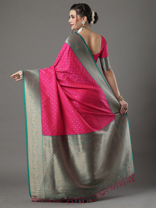 Mitera Floral Woven Design Zari Banarasi Saree | Swadesiicart
