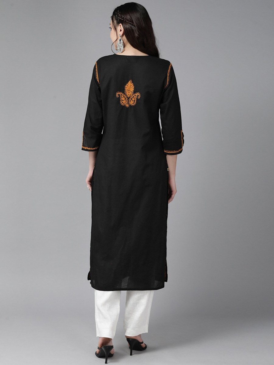 ADA Ethnic Motifs Embroidered Chikankari Cotton Straight Kurta | Swadesiicart