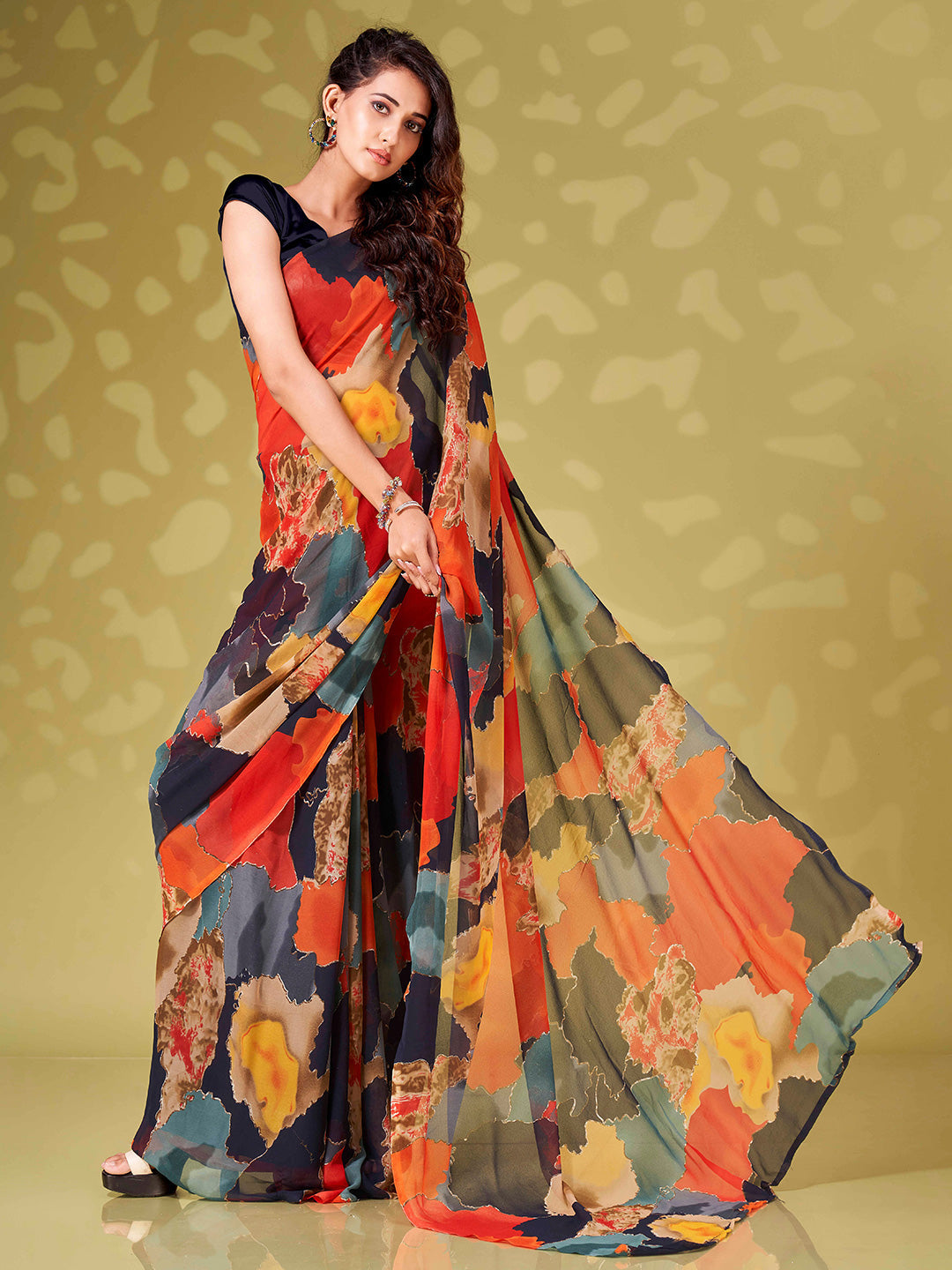 Tikhi Imli Abstract Printed Ready To Wear Saree | Swadesiicart