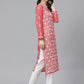 ADA Women Pink & White Chikankari Embroidered Sustainable Handloom Kurta with Trousers | Swadesiicart