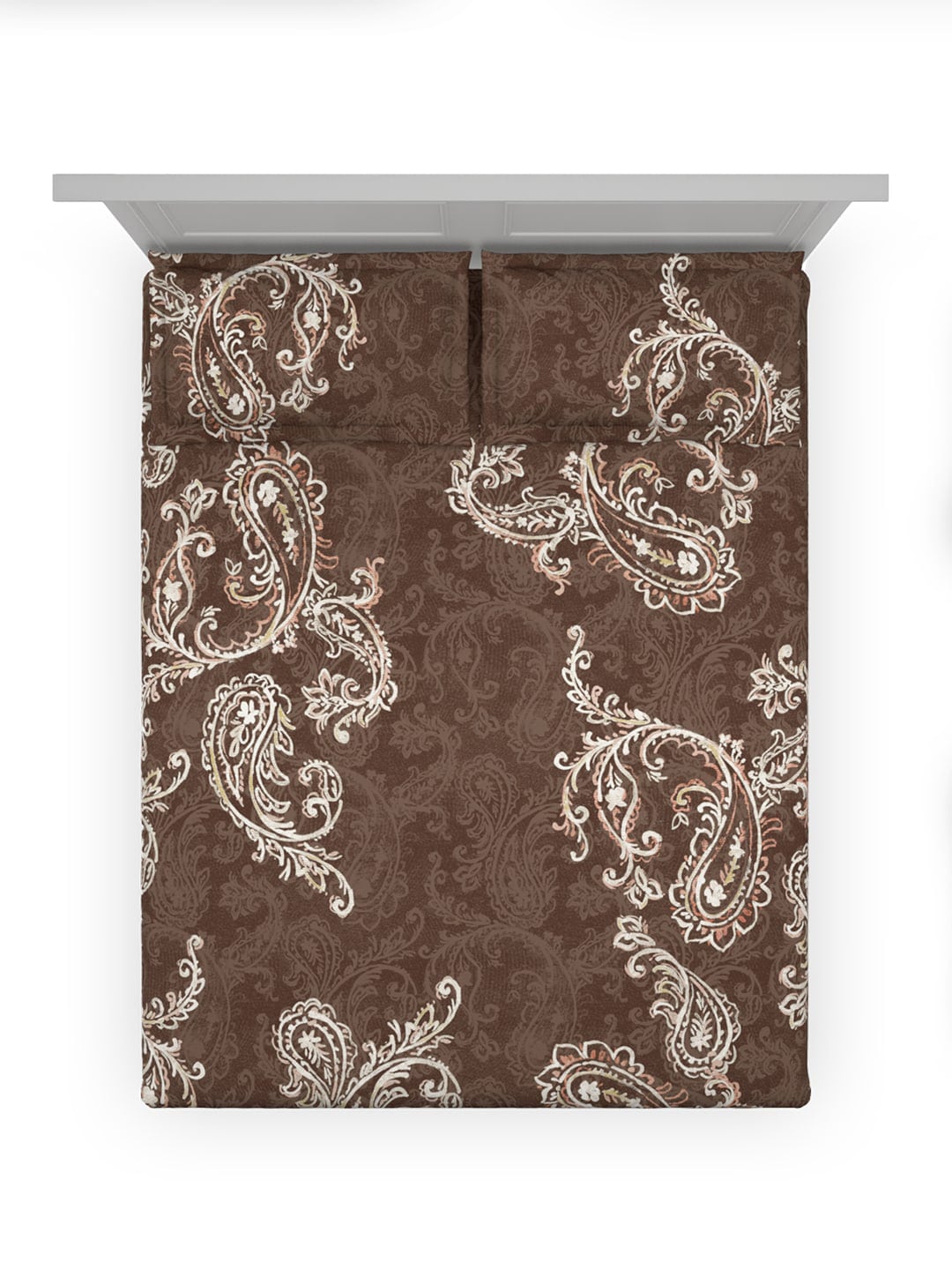 DDecor Brown & White Ethnic Motifs Cotton 140 TC King Bedsheet With 2 Pillow Covers - Swadesiicart