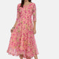 Souchii Women Pink & Yellow Floral Printed Fit & Flare Dress - SOUCHII