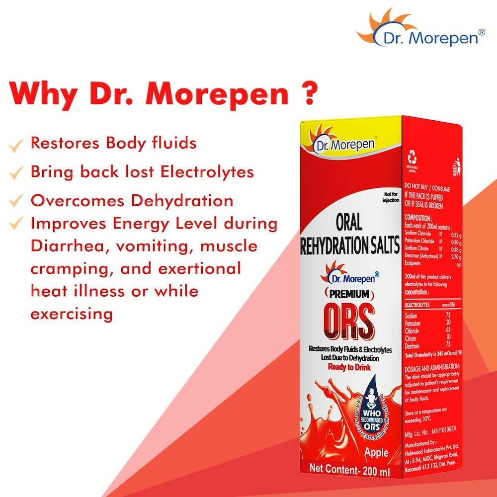 Dr. Morepen Premium ORS Drink With Electrolytes for Instant Hydration Apple Flavour | Swadesiicart
