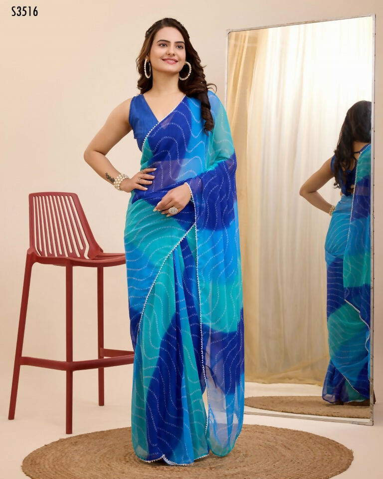 Blue Georgette Designer Printed Ready To Wear Saree - Ibiza | Swadesiicart