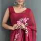 Aayaa Designer 1 min Hand Painted Ready to Wear saree - Maroon | Swadesiicart