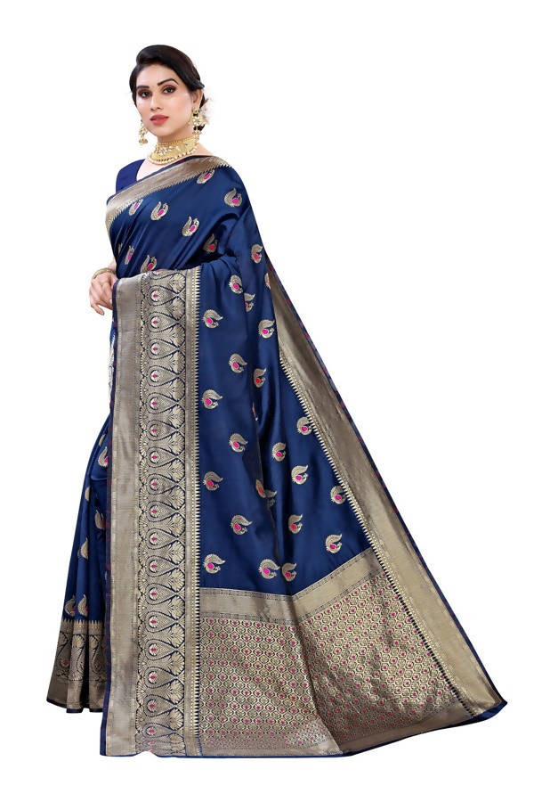 Vamika Banarasi Jacquard Weaving Blue Saree (Siri Blue) | Swadesiicart