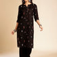 Anouk Black Ethnic Motifs Printed Round Neck Gotta Patti Cotton Straight Kurta - Swadesiicart