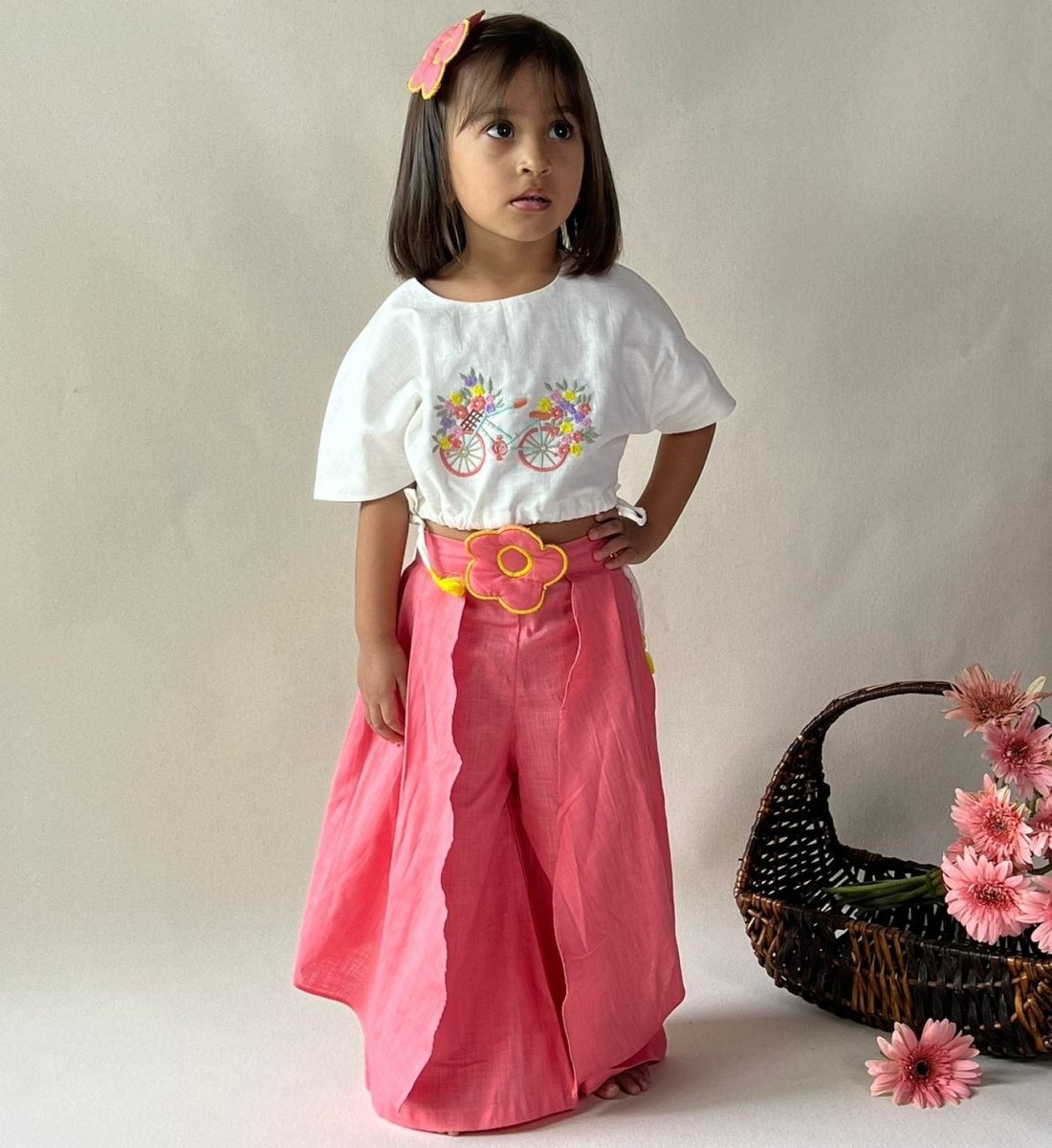 ArthLife Pink White Cycle Embroidered Co-Ord Set - Swadesiicart