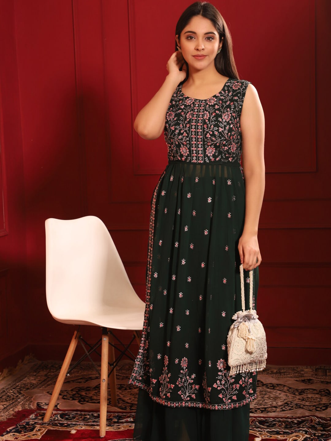 Masq Blue & Gold-Toned Embellished Embroidered Potli Clutch - Swadesiicart