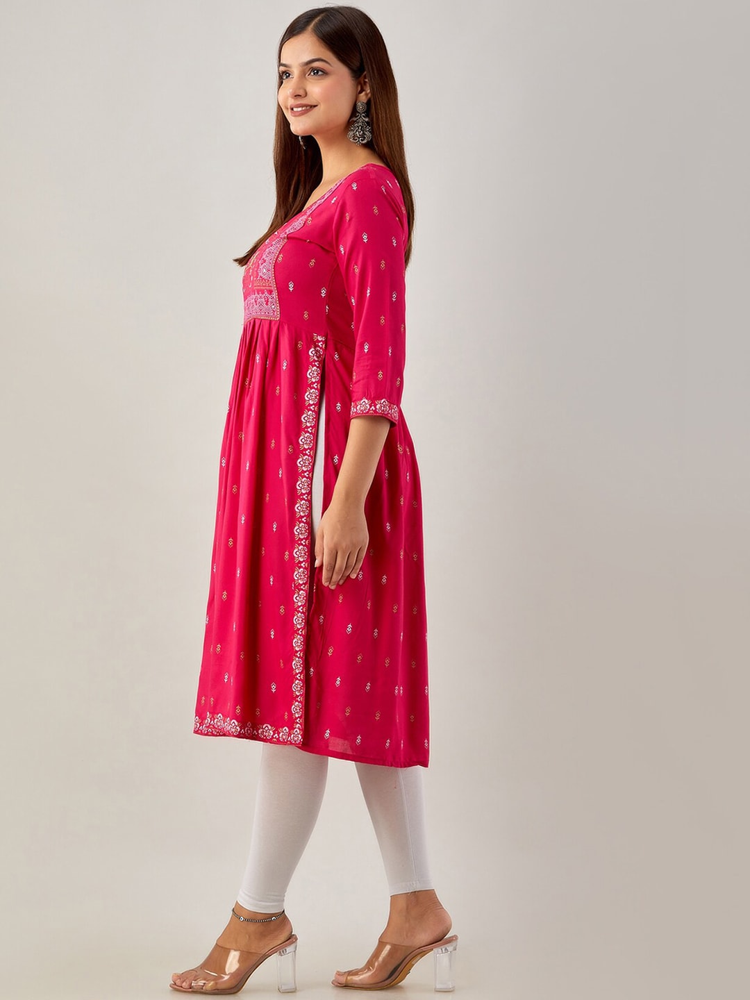 Kalini Ethnic Motifs Printed Mirror Work Kurta - Swadesiicart