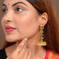 Shoshaa Gold-Toned & Green Contemporary Jhumkas Earrings | Swadesiicart