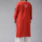 ADA Women Plus Size Red & White Ethnic Motifs Pure Cotton Chikankari Embroidered Kurta | Swadesiicart