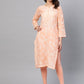 ADA Women Peach-Coloured & White Chikankari Embroidered Straight Sustainable Kurta | Swadesiicart