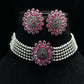 Mominos Fashion Johar Kamal Oxidised Silver-Plated Brass Finish Kundan Choker For Women (Pink) | Swadesiicart