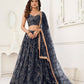 Aastha Fashion Black Butterfly Net Tone To Tone Thread Work, Sequence Work And Original Mirror Work Embroidery Wedding Wear Lehenga Choli