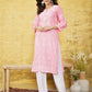 ADA Women Pink & White Chikankari Embroidered Straight Sustainable Handloom Kurta | Swadesiicart