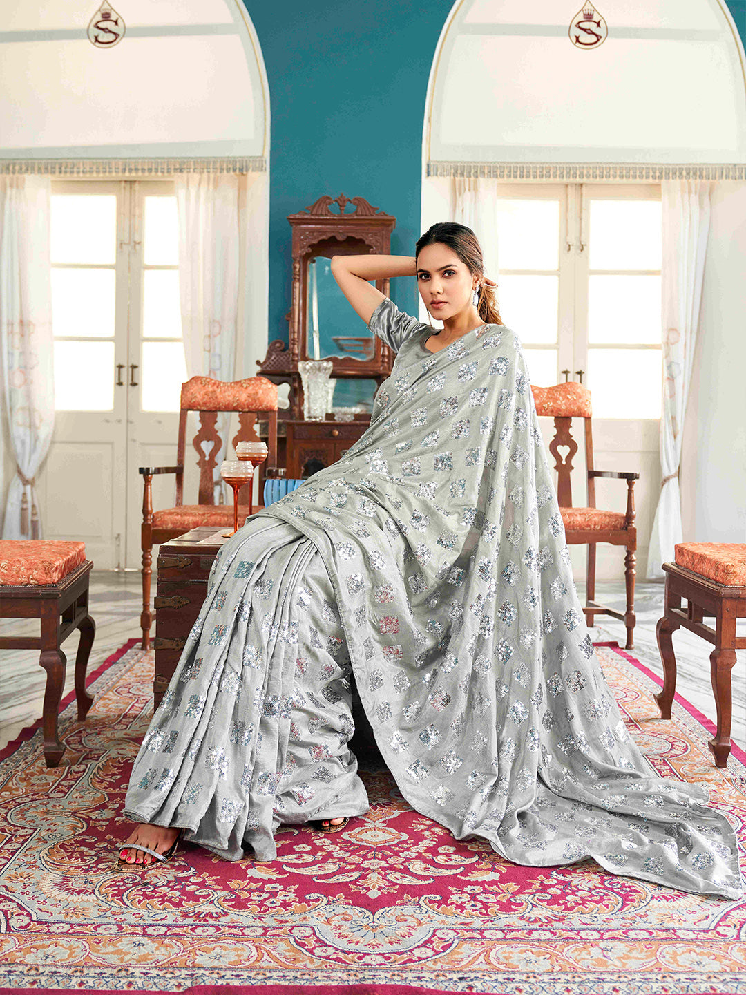 Tikhi Imli Embellished Sequinned Heavy Work Saree | Swadesiicart