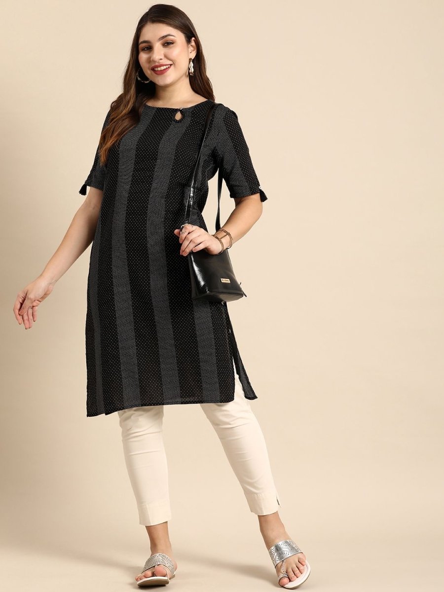Anouk Women Striped Keyhole Neck Cotton Kurta - Swadesiicart