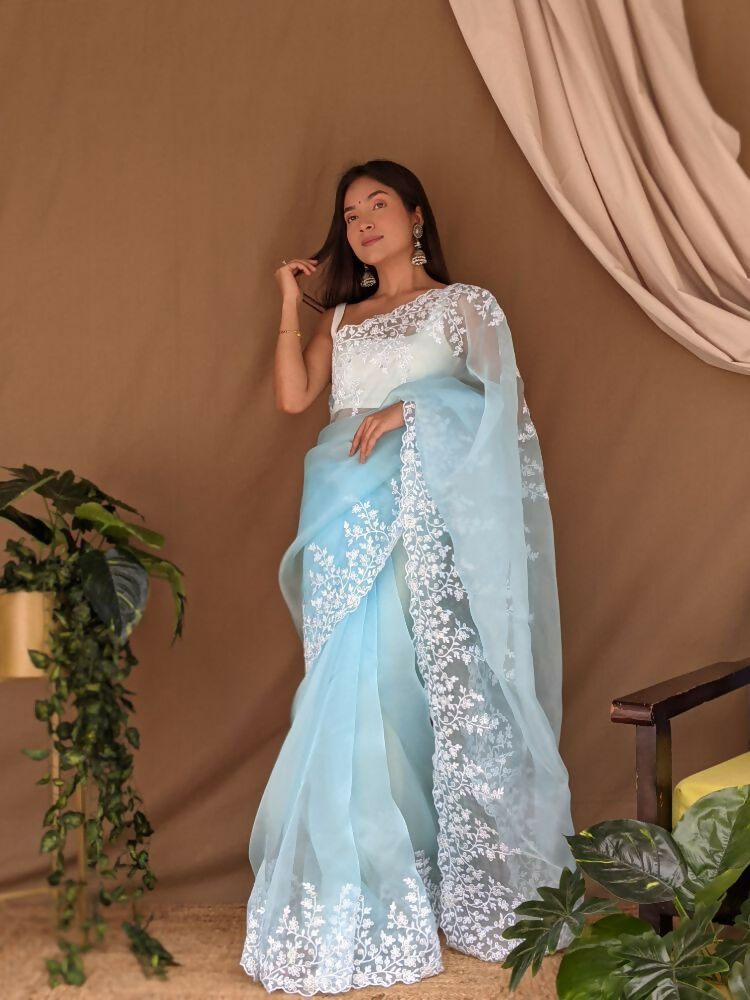 Vamsee Sai Pallavi Sky Organza Saree - Swadesiicart