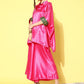 InWeave Women's Pink Green Brocade Satin Boho Kurta Palazzo Set - Swadesiicart