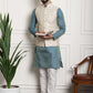 Sojanya Men Blue Ethnic Motifs Kurta with Pyjamas & Nehru Jacket | Swadesiicart