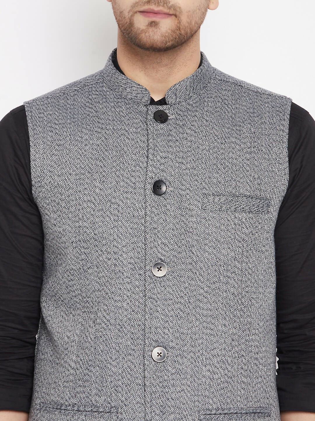 Even Apparels Grey Merino Men Woven Nehru Jacket PW689 | Swadesiicart