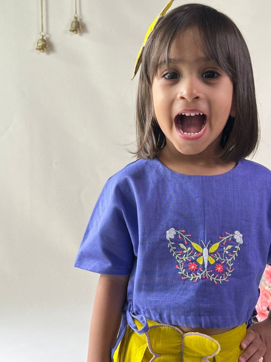 ArthLife Mustard Purple Butterfly Embroidered Co-Ord Set - Swadesiicart
