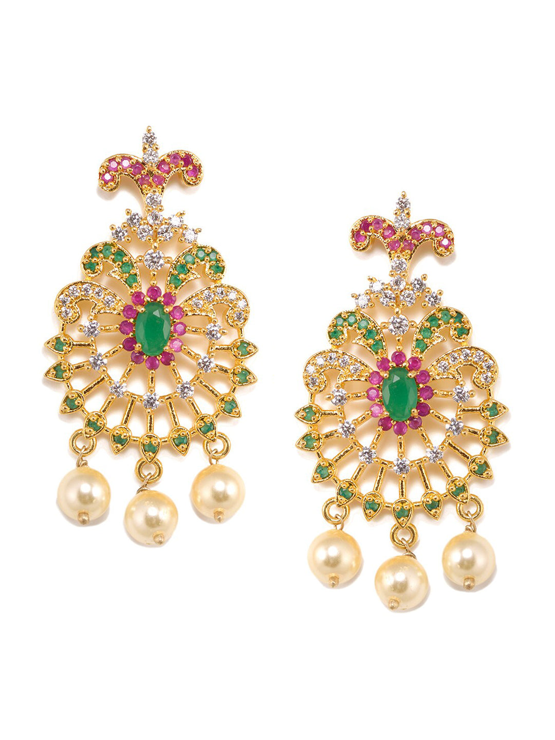 Saraf RS Jewellery Women Gold-Toned & Multi-Coloured CZ-Studded Handcrafted Jewellery Set - Swadesiicart