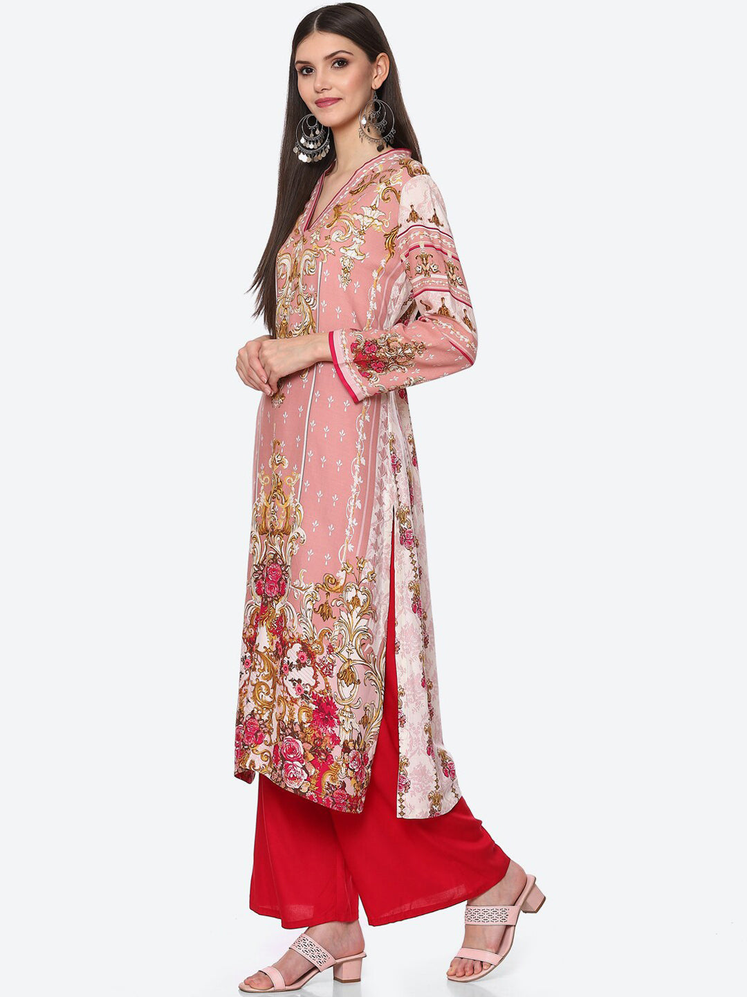 Biba Women Pink Floral Printed Kurta - Swadesiicart