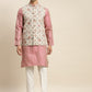 Sojanya Men Pink Ethnic Motifs Kurta with Churidar & Nehru Jacket | Swadesiicart