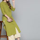 HERE&NOW Women Olive Green Solid Pure Cotton Kurta - Swadesiicart