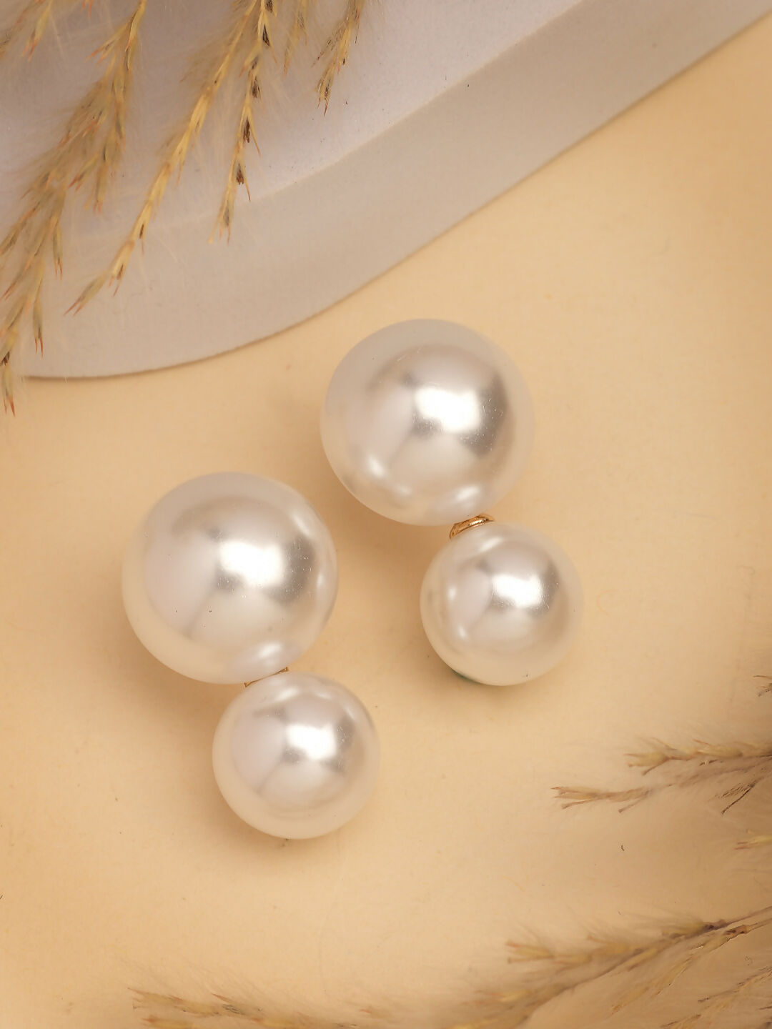 NVR Women's White Pearl Gold-Polished Circular Drop Earring | Swadesiicart