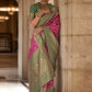 Mitera Pink & Green Floral Woven Design Zari Banarasi Saree | Swadesiicart