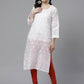 ADA Women White Chikankari Embroidered Sustainable Handloom Kurta with Churidar | Swadesiicart