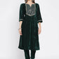 Women Republic Green Velvet Embroidered Kurta With Pant | Swadesiicart