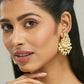 Nuyug 22K Gold-Plated Kundan Stone Studded & Pearl Drop Beaded Crescent Shaped Chandbalis | Swadesiicart