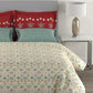 MYTRIDENT Beige Green Floral Cotton 144 TC Queen Bedsheet With 2 Pillow Covers - Swadesiicart