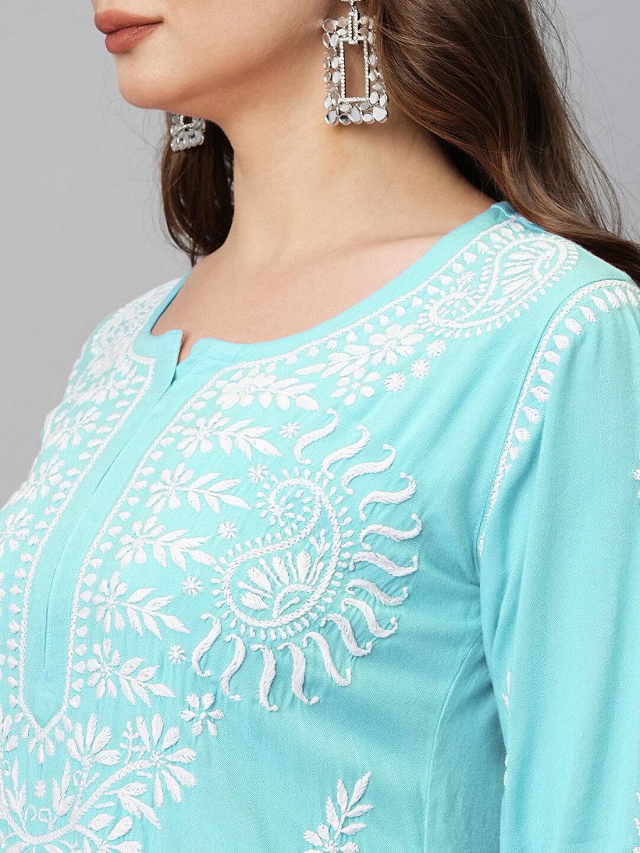 ADA Ethnic Motifs Embroidered Chikankari Cotton Kurta | Swadesiicart