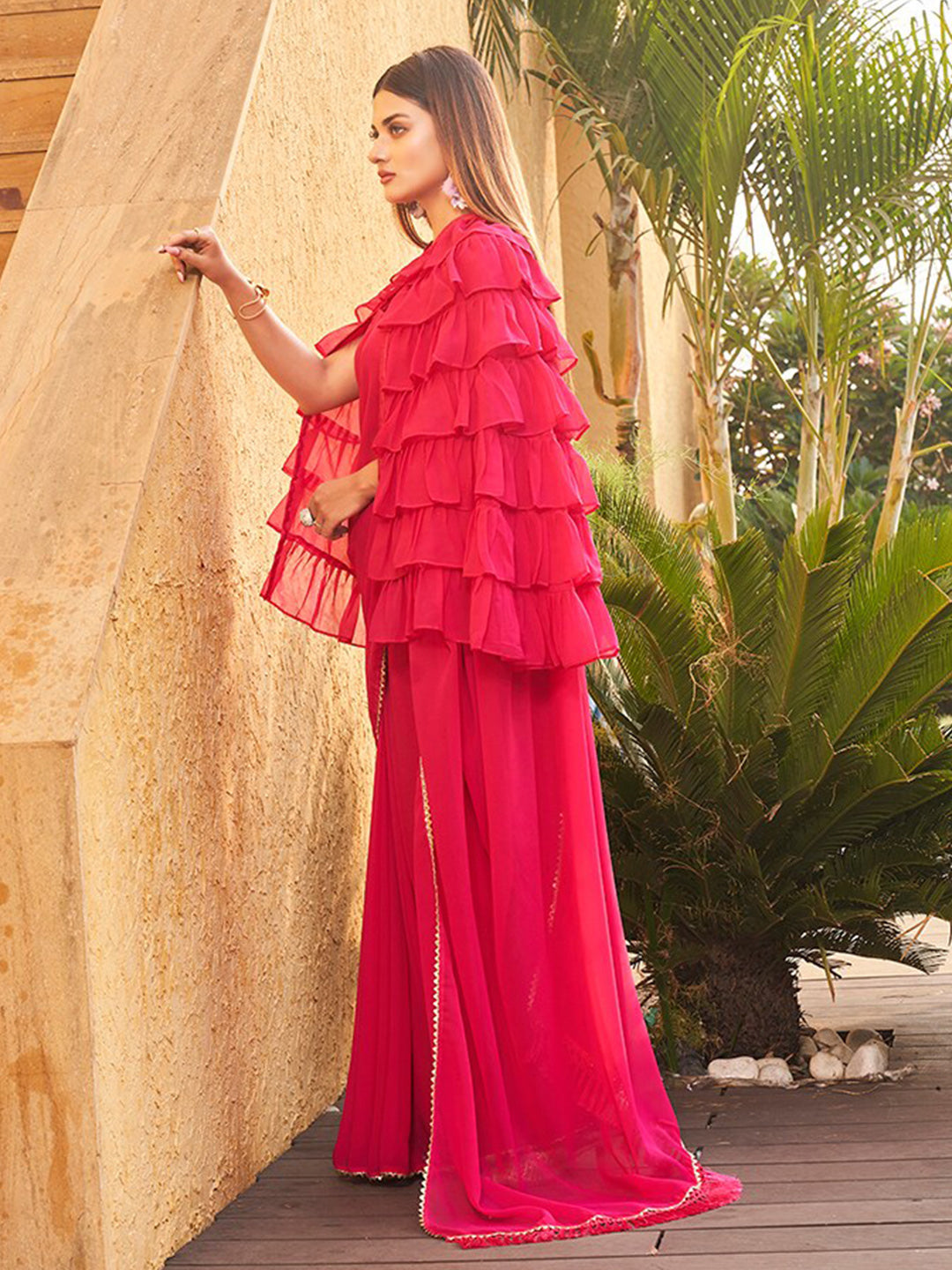 Tikhi Imli Gotta Patti Saree With Ruffled cape | Swadesiicart