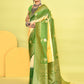 Joban Fashion Light Yellow & Parrot Green Plain With Weaving Border Banarasi Silk Sarees | Swadesiicart