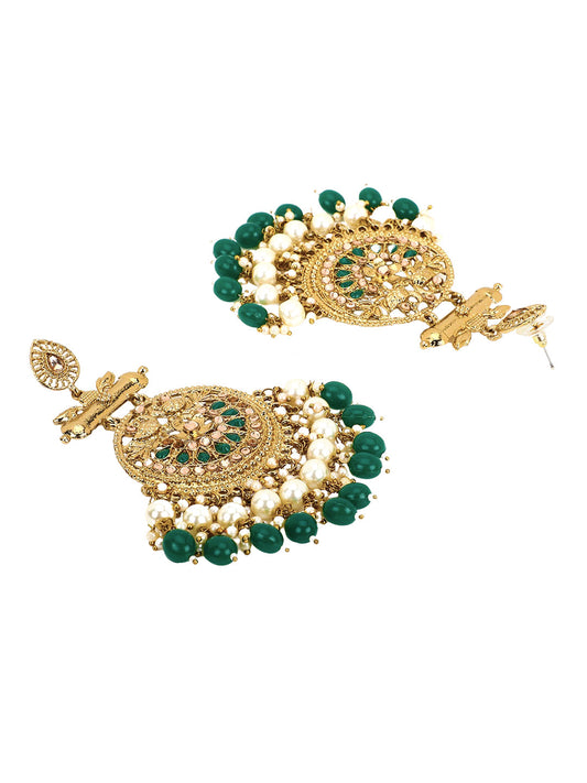 Yellow Chimes Gold-Polished & Green Circular Drop Earrings - Swadesiicart