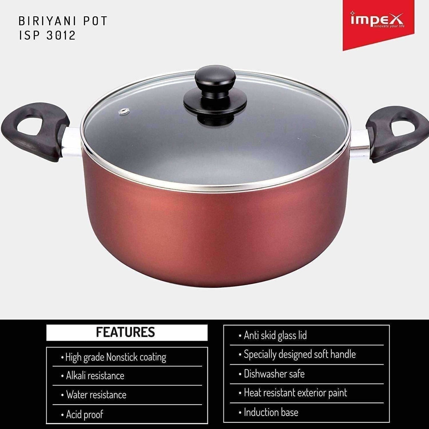 Nonstick Coated Aluminium Biriyani Pot (8 Litre,30 cm) - Swadesiicart