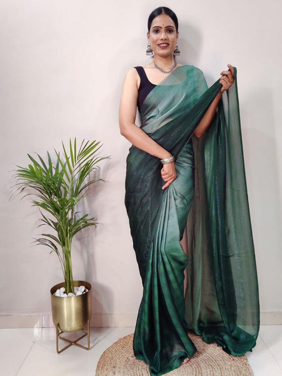 Mitera Striped Zari Poly Georgette Ready to Wear Saree | Swadesiicart