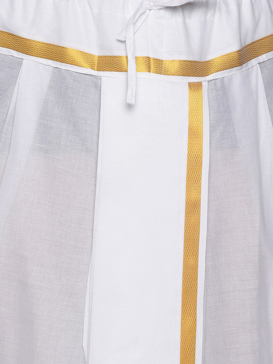Sethukrishna Men White & Gold-Coloured Solid Readymade Cotton Dhoti Pant | Swadesiicart